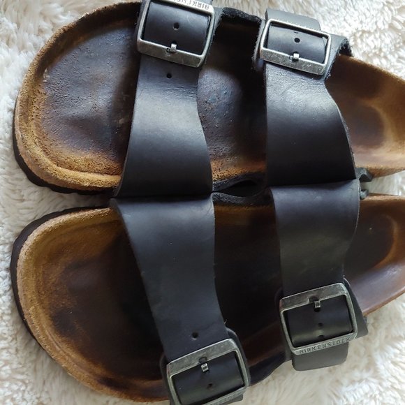 Birkenstock 2 strap black leather 38 approx 7-9 womens - Picture 5 of 12